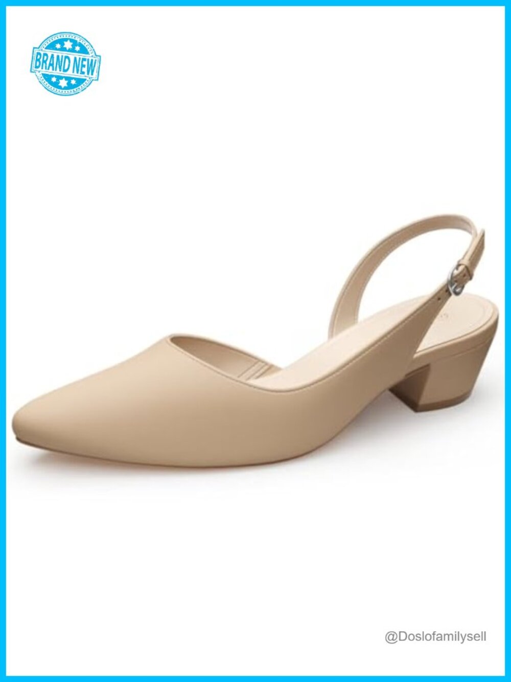 Women's Low Heel Slingback Pumps Pointed Toe Buckle Office Dress Shoes